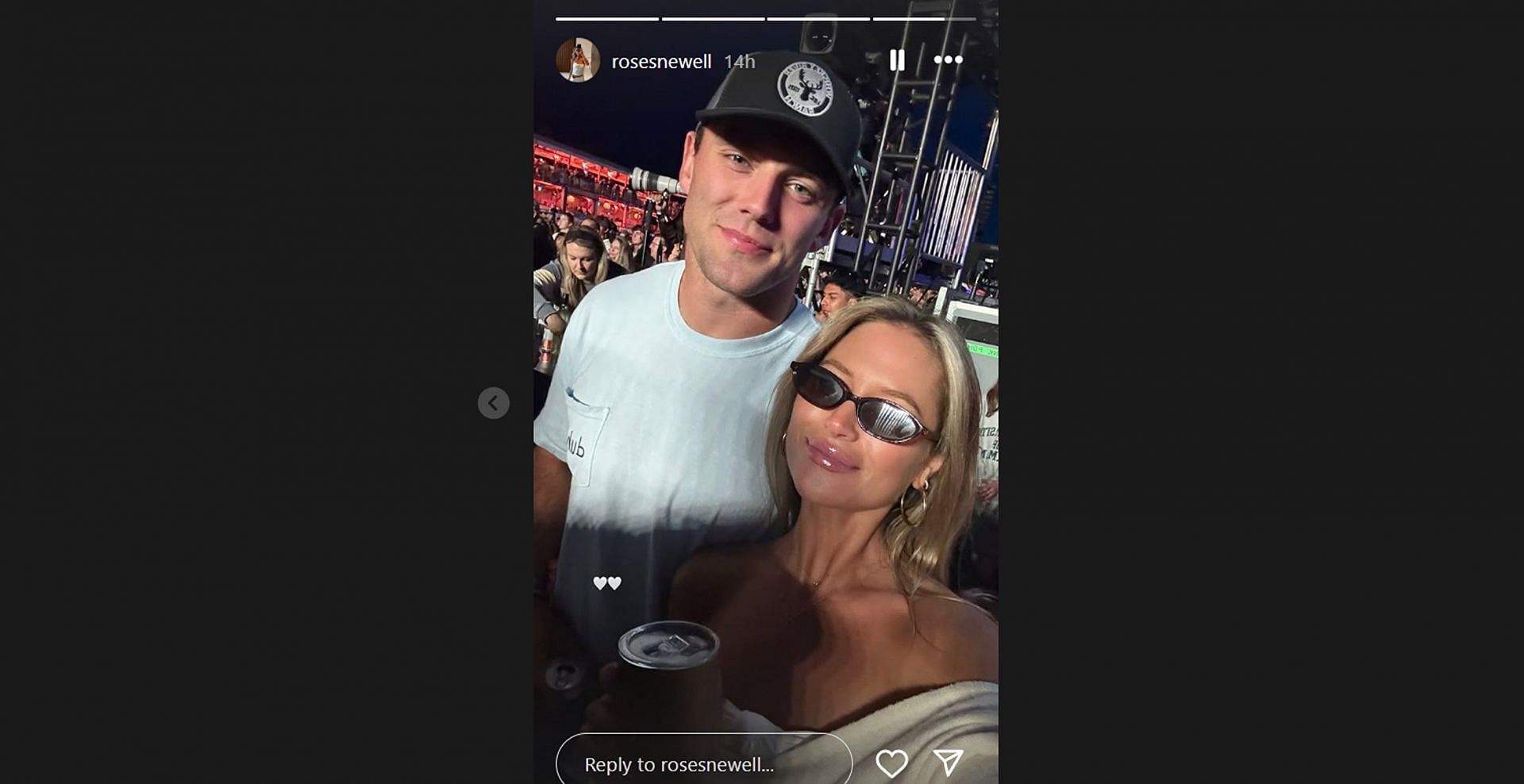 Brock Bowers and gf Cameron Rose enjoy offseason night out at Noah Kahan concert/@rosesnewell